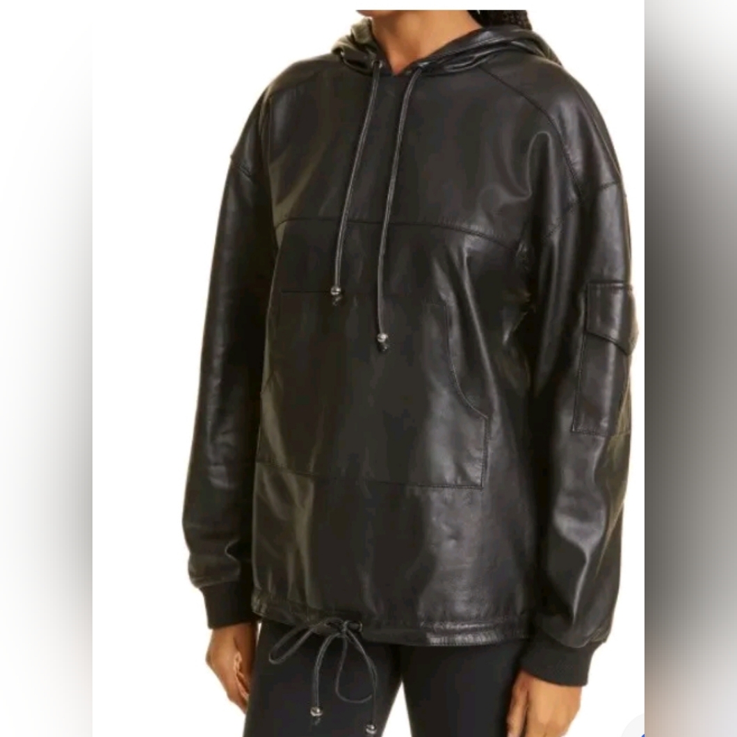 $465 Nwt Sealed Nicole Miller 100% Lamb Leather Hoodie Jacket Women S Oversized